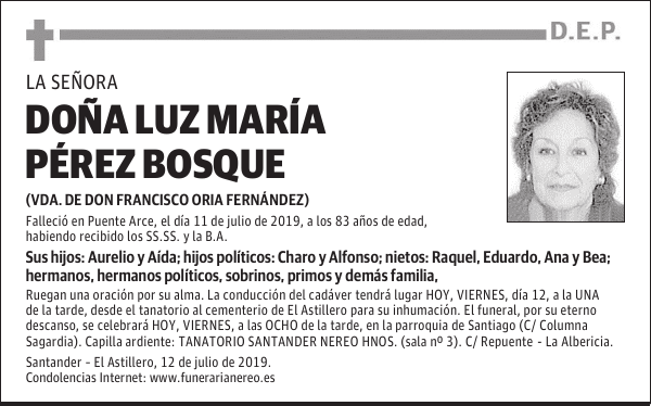 DOÑA LUZ MARÍA PÉREZ BOSQUE