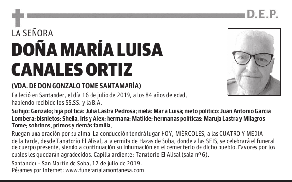 DOÑA MARÍA LUISA CANALES ORTIZ