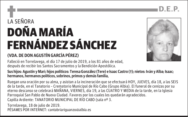 DOÑA MARÍA FERNÁNDEZ SÁNCHEZ