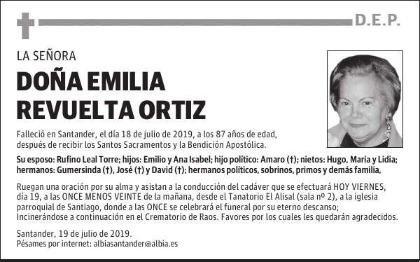 DOÑA EMILIA REVUELTA ORTIZ