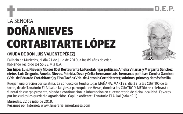 DOÑA NIEVES CORTABITARTE LÓPEZ