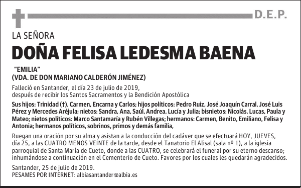 DOÑA FELISA LEDESMA BAENA