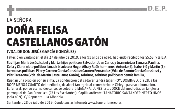 DOÑA FELISA CASTELLANOS GATÓN