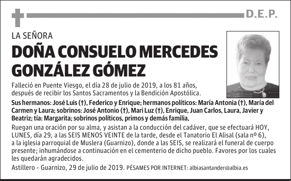DOÑA CONSUELO MERCEDES GONZÁLEZ GÓMEZ