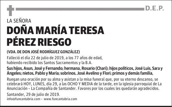 DOÑA MARÍA TERESA PÉREZ RIESGO