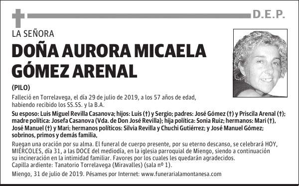 DOÑA AURORA MICAELA GÓMEZ ARENAL