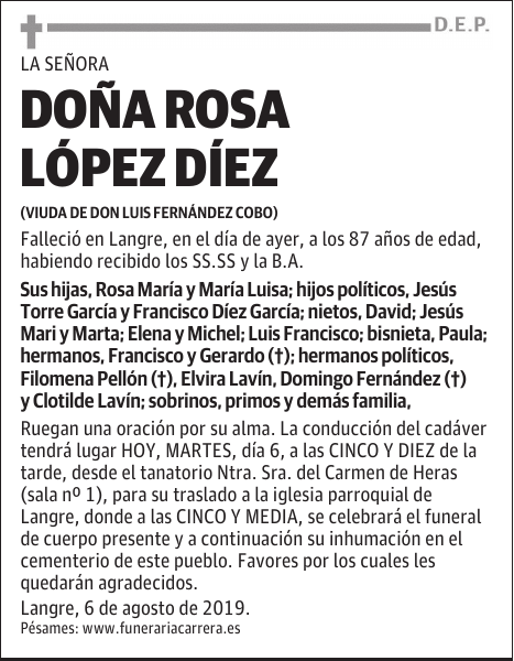 DOÑA ROSA LÓPEZ DÍEZ