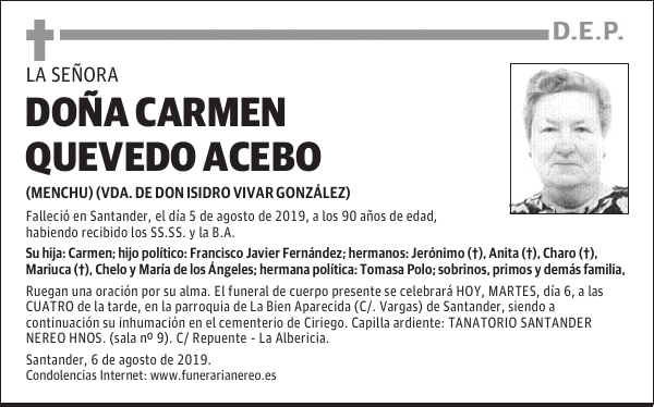 DOÑA CARMEN QUEVEDO ACEBO