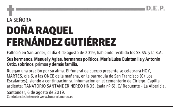 DOÑA RAQUEL FERNÁNDEZ GUTIÉRREZ
