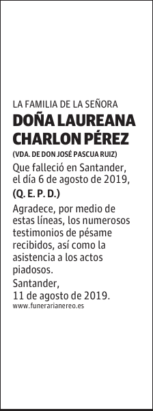 DOÑA LAUREANA CHARLON PÉREZ