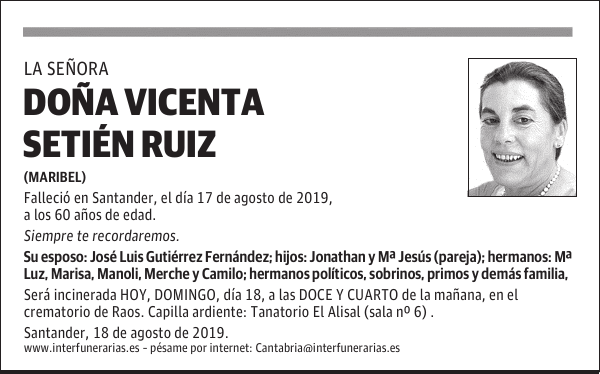 DOÑA VICENTA SETIÉN RUIZ