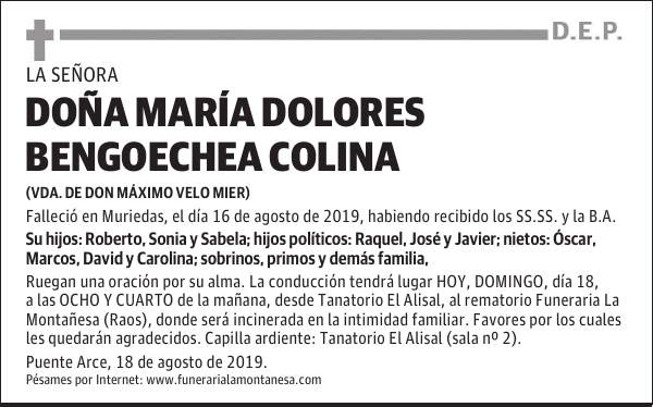DOÑA MARÍA DOLORES BENGOECHEA COLINA