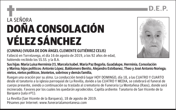 DOÑA CONSOLACIÓN VÉLEZ SÁNCHEZ