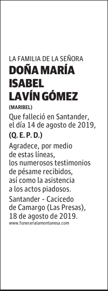 DOÑA MARÍA ISABEL LAVÍN GÓMEZ