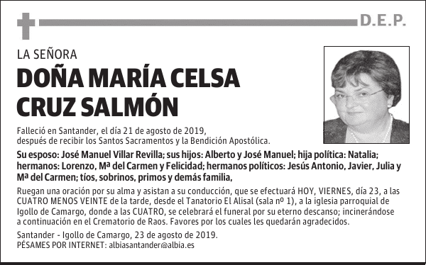 DOÑA MARÍA CELSA CRUZ SALMÓN