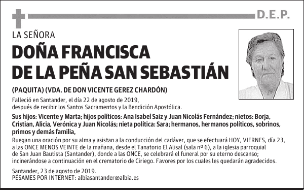 DOÑA FRANCISCA DE LA PEÑA SAN SEBASTIÁN