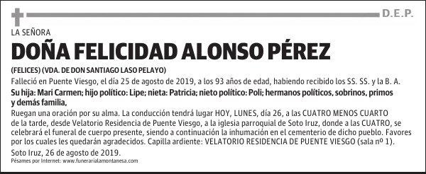 DOÑA FELICIDAD ALONSO PÉREZ