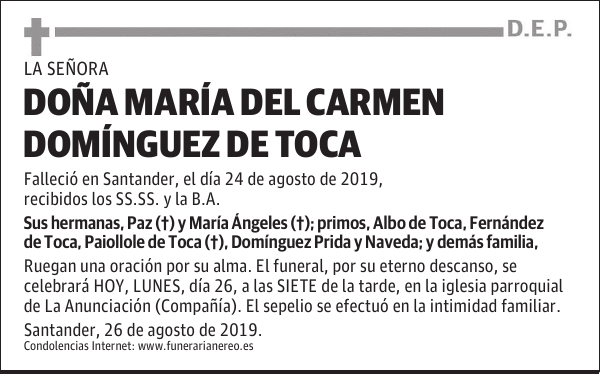 DOÑA MARÍA DEL CARMEN DOMÍNGUEZ DE TOCA