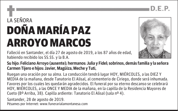 DOÑA MARÍA PAZ ARROYO MARCOS
