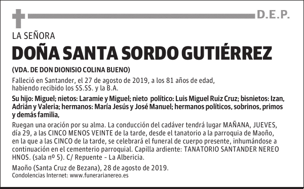 DOÑA SANTA SORDO GUTIÉRREZ
