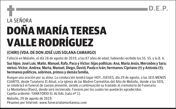 DOÑA MARÍA TERESA VALLE RODRÍGUEZ