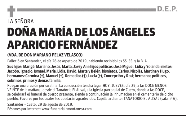 DOÑA MARÍA DE LOS ÁNGELES APARICIO FERNÁNDEZ