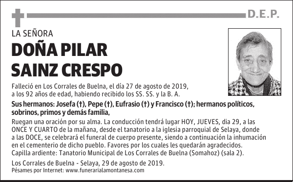 DOÑA PILAR SAINZ CRESPO