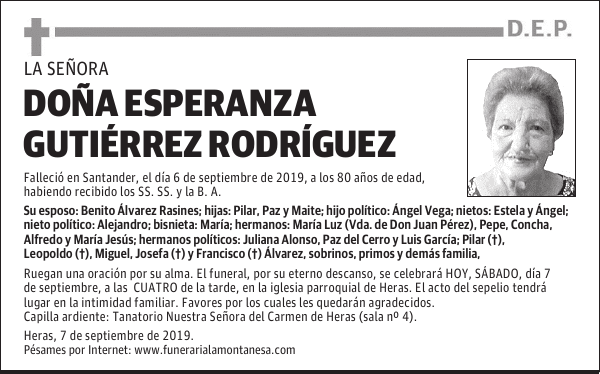 DOÑA ESPERANZA GUTIÉRREZ RODRÍGUEZ