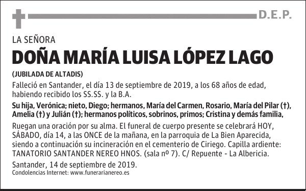 DOÑA MARÍA LUISA LÓPEZ LAGO