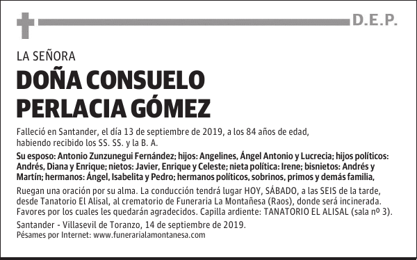 DOÑA CONSUELO PERLACIA GÓMEZ