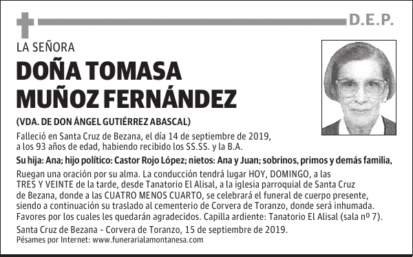 DOÑA TOMASA MUÑOZ FERNÁNDEZ