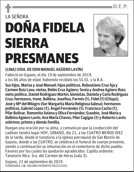 DOÑA FIDELA SIERRA PRESMANES