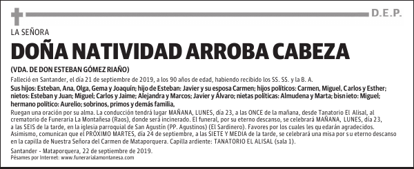 DOÑA NATIVIDAD ARROBA CABEZA