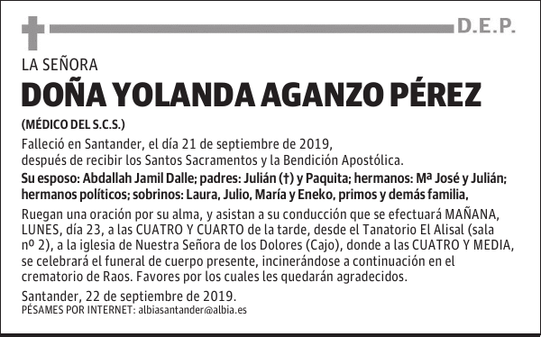 DOÑA YOLANDA AGANZO PÉREZ