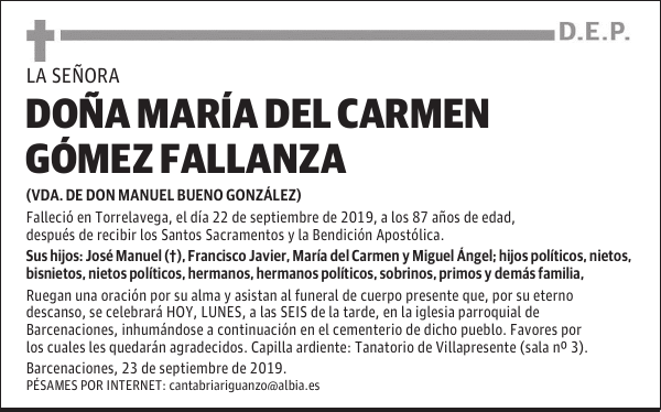 DOÑA MARÍA DEL CARMEN GÓMEZ FALLANZA