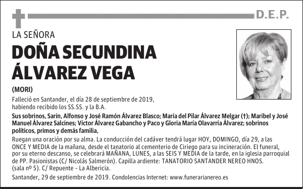DOÑA SECUNDINA ÁLVAREZ VEGA