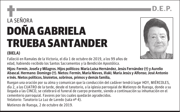 DOÑA GABRIELA TRUEBA SANTANDER