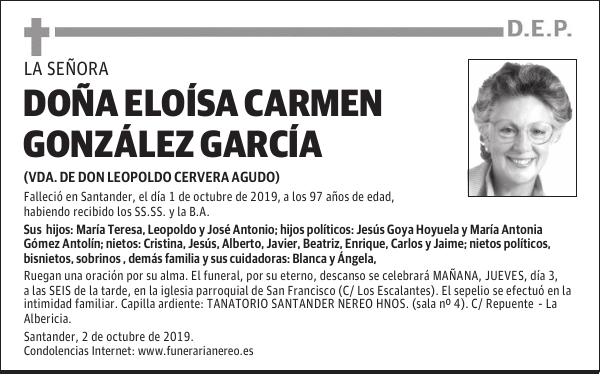 DOÑA ELOÍSA CARMEN GONZÁLEZ GARCÍA