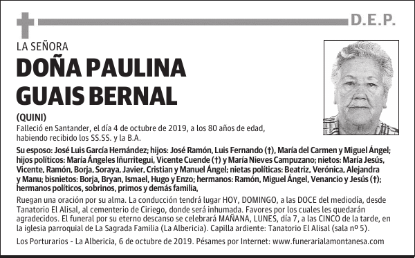 DOÑA PAULINA GUAIS BERNAL