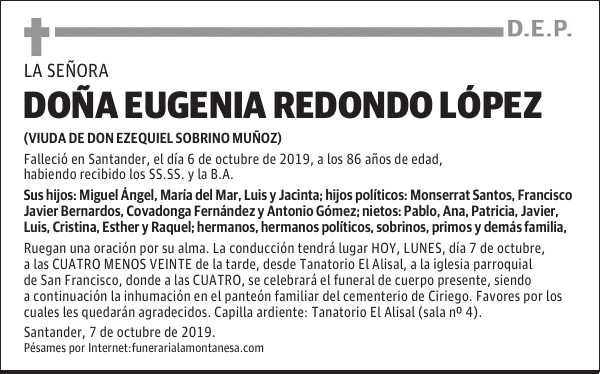 DOÑA EUGENIA REDONDO LÓPEZ