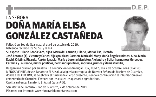DOÑA MARÍA ELISA GONZÁLEZ CASTAÑEDA