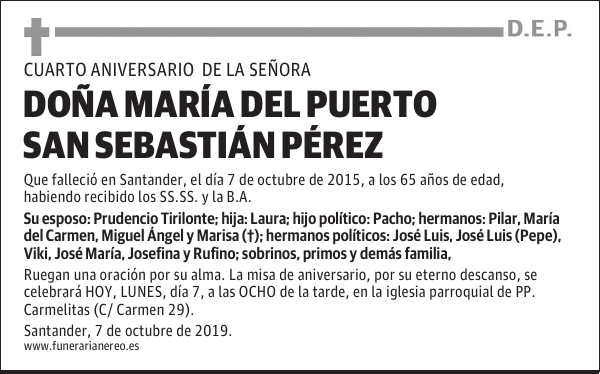 DOÑA MARÍA DEL PUERTO SAN SEBASTIÁN PÉREZ