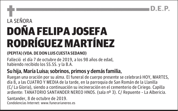 DOÑA FELIPA JOSEFA RODRÍGUEZ MARTÍNEZ
