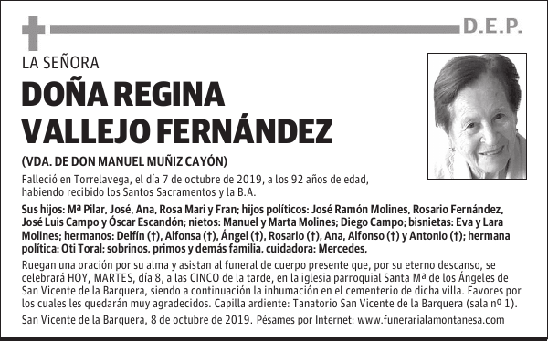 DOÑA REGINA VALLEJO FERNÁNDEZ
