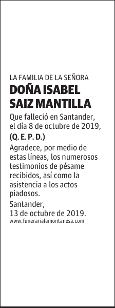 DOÑA ISABEL SAIZ MANTILLA