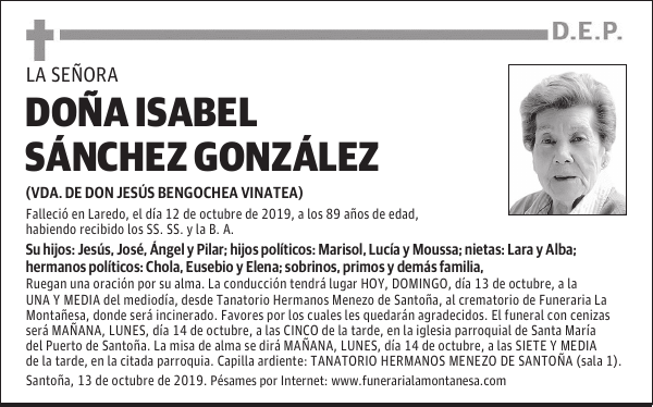 DOÑA ISABEL SÁNCHEZ GONZÁLEZ