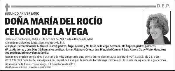 DOÑA MARÍA DEL ROCÍO CELORIO DE LA VEGA