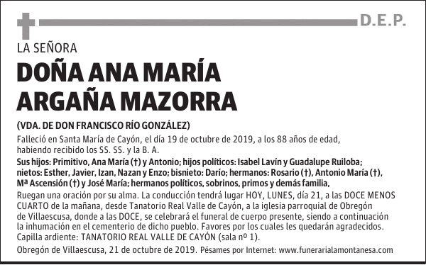 DOÑA ANA MARÍA ARGAÑA MAZORRA