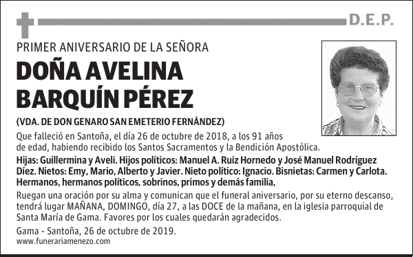 DOÑA AVELINA BARQUÍN PÉREZ