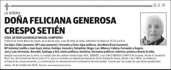 DOÑA FELICIANA GENEROSA CRESPO SETIÉN